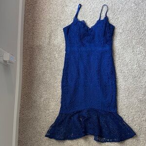 Guess Royal Blue Lace Midi Dress